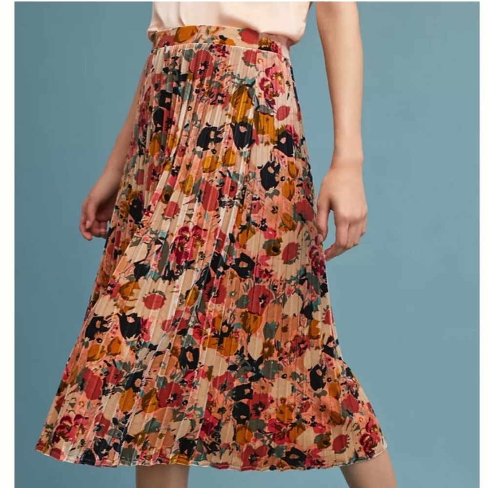Anthropologie Maeve Floral Velvet Skirt